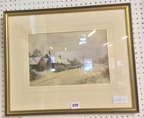 J Shepherd, watercolour, Wintry Village scene, signed